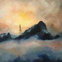 Mount Scenery sunset, 36 x 48 inches, oil on canvas, $1100